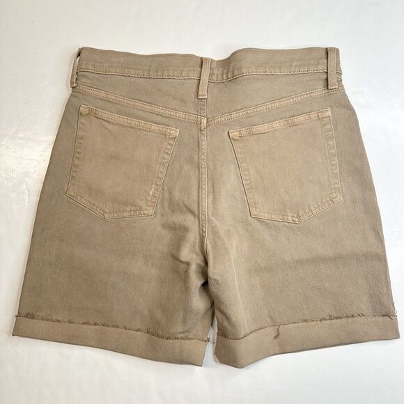 GAP Cheeky Midi Shorts 31/12 Tall (33"Waist) High Rise Tan Fray Button Fly NEW - Picture 2 of 10